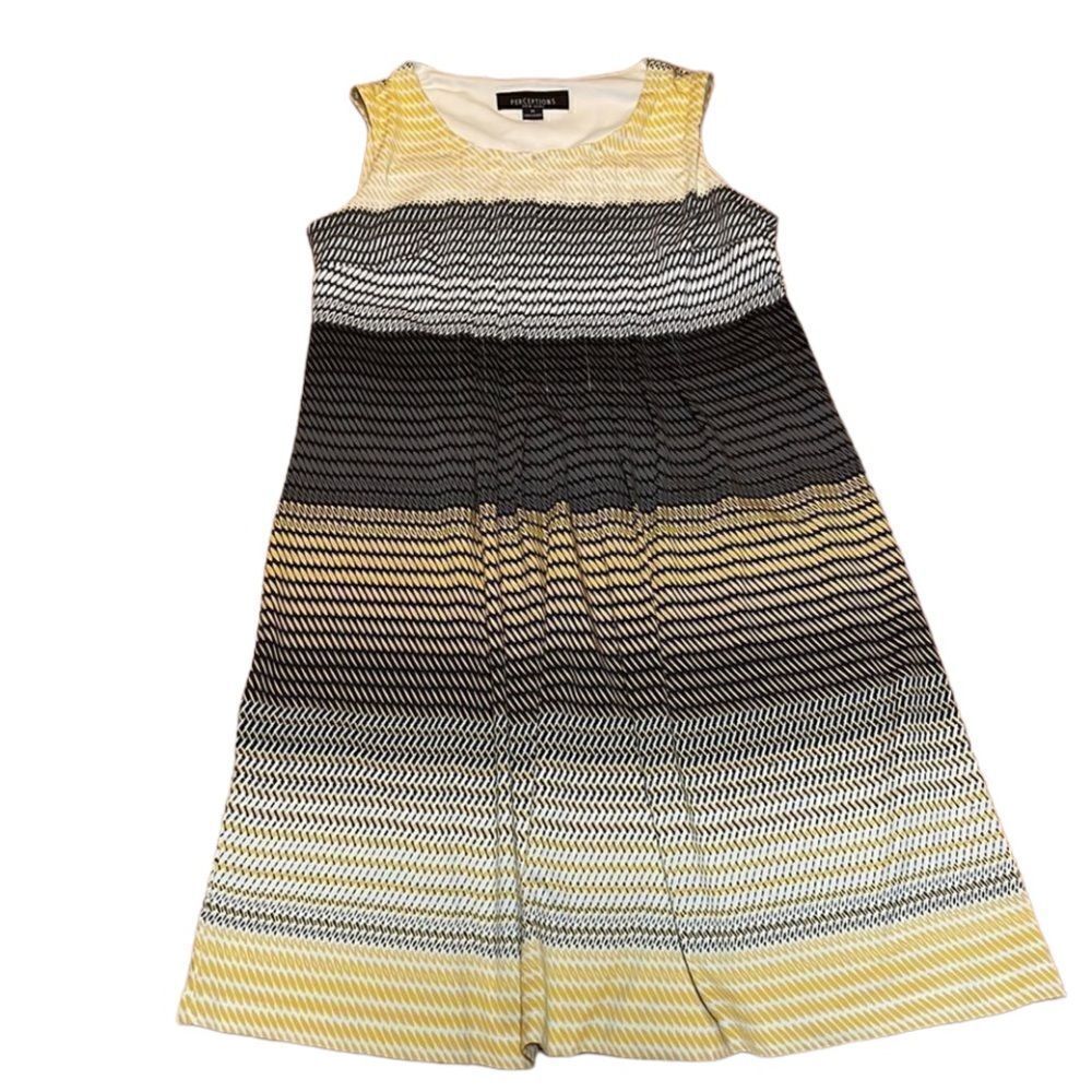 Perceptions Summer Dress, Yellow, grey, black stripes sleeveless Medium